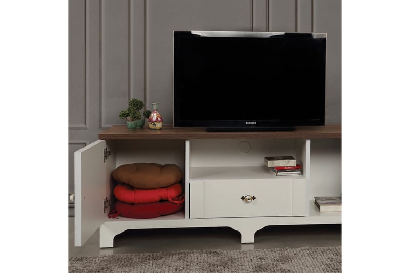 Gaszpar TV-Bord 140 cm - Hvid/valnød - Møbler - TV borde & mediemøbler - TV-borde