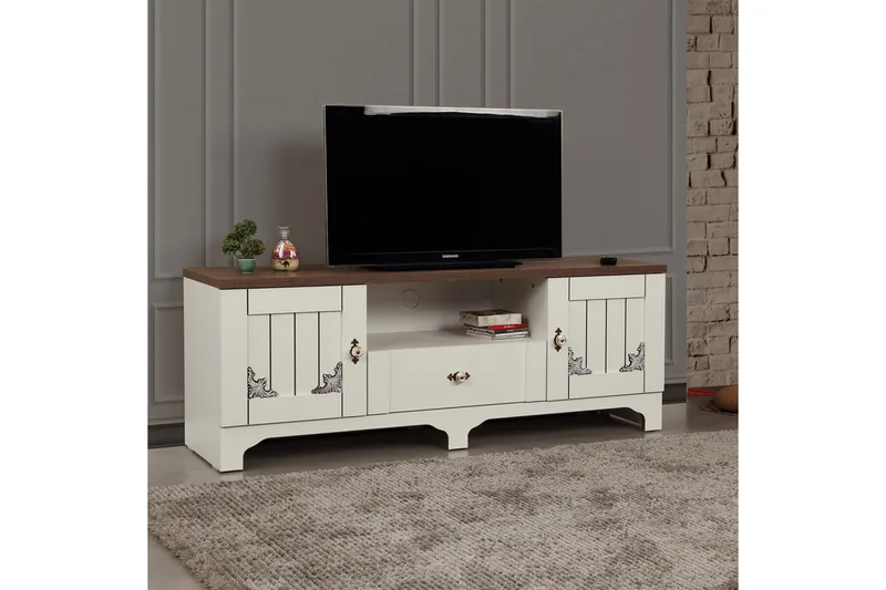 Gaszpar TV-Bord 140 cm - Hvid/valnød - Møbler - TV borde & mediemøbler - TV-borde