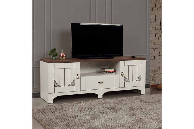 Gaszpar TV-Bord 140 cm - Hvid/valnød - Møbler - TV borde & mediemøbler - TV-borde