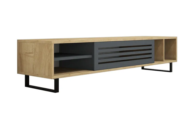 Gersby Gulvstående TV-bænk 160 cm med Opbevaring i Lyst Træ, Grå|Beige