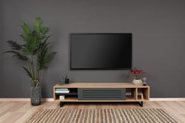 Gersby Gulvstående TV-bænk 160 cm med Opbevaring i Lyst Træ - Grå|Beige - Møbler - TV borde & mediemøbler - TV-borde