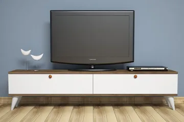 Gersby Gulvstående TV-bænk 160 cm med Opbevaring i Mørkt Træ - Hvid - Møbler - TV borde & mediemøbler - TV-borde