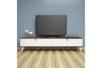 Gersby Gulvstående TV-bænk 160 cm med Opbevaring i Mørkt Træ - Hvid - Møbler - TV borde & mediemøbler - TV-borde