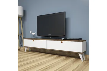 Gersby Gulvstående TV-bænk 160 cm med Opbevaring i Mørkt Træ - Hvid - Møbler - TV borde & mediemøbler - TV-borde