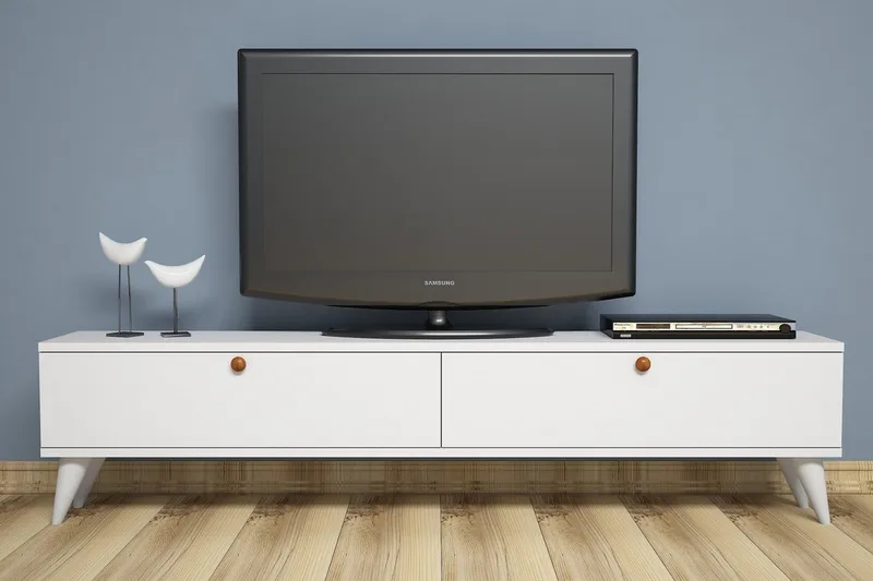 Gersby Gulvstående TV-bænk 160 cm med Opbevaring i Malet Træ - Hvid - Møbler - TV borde & mediemøbler - TV-borde