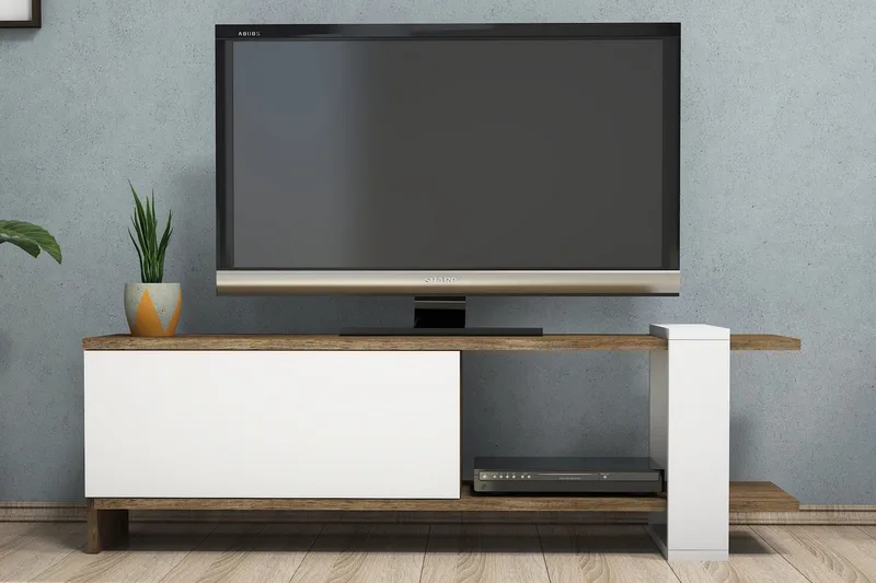Gersby Gulvstående Tv-bord 120 cm med Opbevaring i Mørkt Træ - Hvid|Brun - Møbler - TV borde & mediemøbler - TV-borde