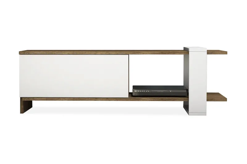 Gersby Gulvstående Tv-bord 120 cm med Opbevaring i Mørkt Træ, Hvid|Brun