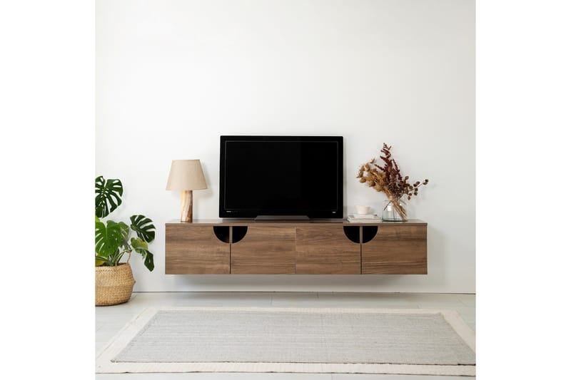 Grotte Vægmonteret Tv-bord 180 cm med Opbevaring i Valnød - Brun - Møbler - TV borde & mediemøbler - TV-borde