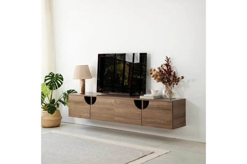 Grotte Vægmonteret Tv-bord 180 cm med Opbevaring i Valnød, Brun