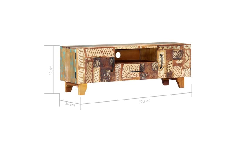 Håndskåret Tv-Skab 120 X 30 X 40 Cm Massivt Genanvendt Træ - Flerfarvet - Møbler - TV borde & mediemøbler - TV-borde