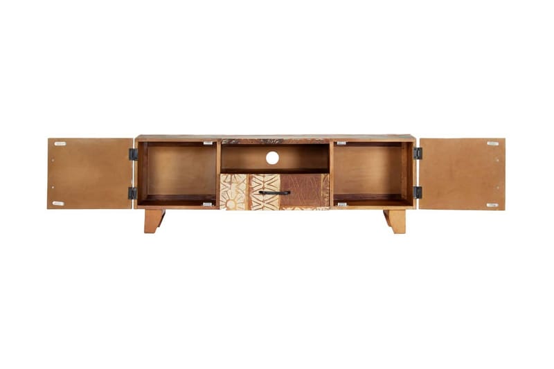 Håndskåret Tv-Skab 120 X 30 X 40 Cm Massivt Genanvendt Træ - Flerfarvet - Møbler - TV borde & mediemøbler - TV-borde