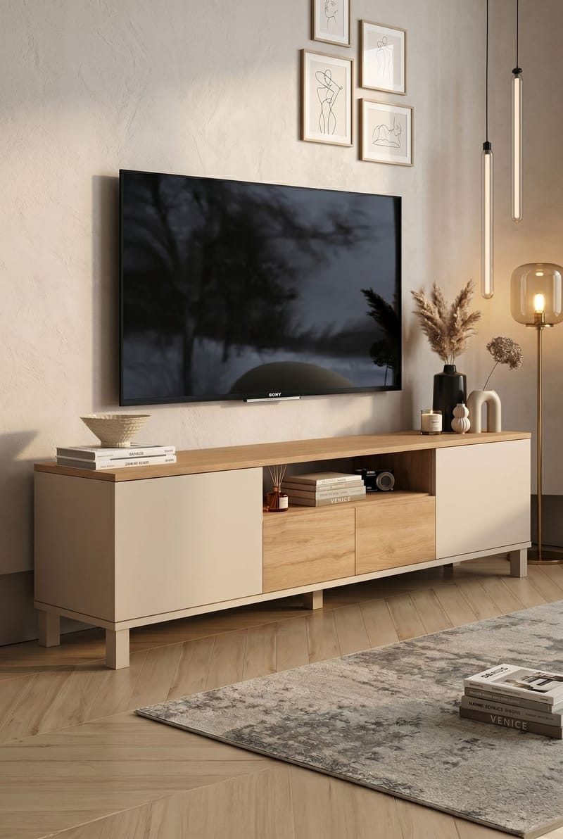 TV-bord Hanah Home Mood (180 x 49,2 x 35 cm) Sand Oak - Sand og eg - Møbler - TV borde & mediemøbler - TV-borde