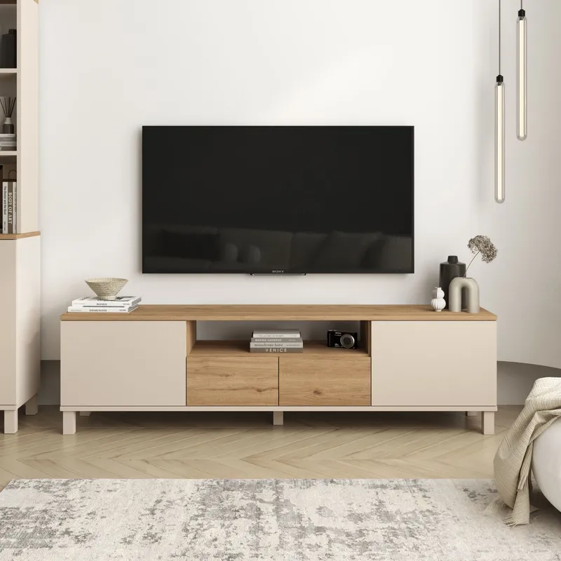 TV-bord Hanah Home Mood (180 x 49,2 x 35 cm) Sand Oak - Sand og eg - Møbler - TV borde & mediemøbler - TV-borde