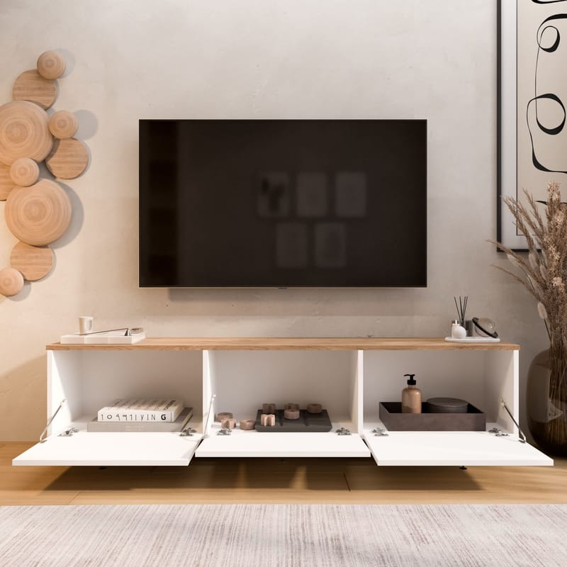 TV-bord Hanah Home Nord (180 x 45,6 x 32 cm) Hvid eg - Hvid og eg - Møbler - TV borde & mediemøbler - TV-borde