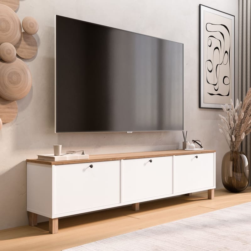TV-bord Hanah Home Nord (180 x 45,6 x 32 cm) Hvid eg - Hvid og eg - Møbler - TV borde & mediemøbler - TV-borde