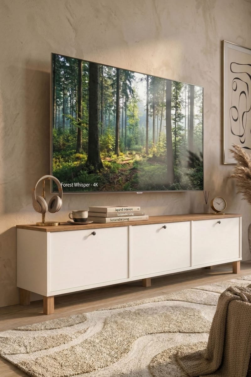 TV-bord Hanah Home Nord (180 x 45,6 x 32 cm) Hvid eg - Hvid og eg - Møbler - TV borde & mediemøbler - TV-borde