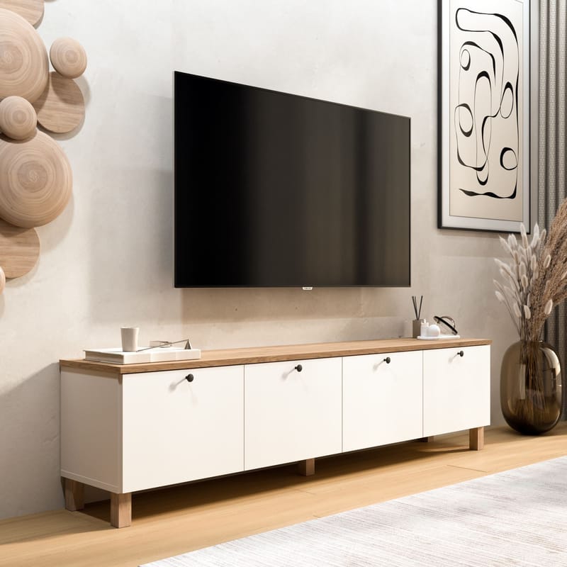 TV-bord Hanah Home Nord (180 x 45,6 x 34,1 cm) Hvid eg - Hvid og eg - Møbler - TV borde & mediemøbler - TV-borde