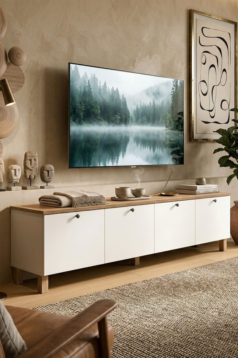 TV-bord Hanah Home Nord (180 x 45,6 x 34,1 cm) Hvid eg - Hvid og eg - Møbler - TV borde & mediemøbler - TV-borde