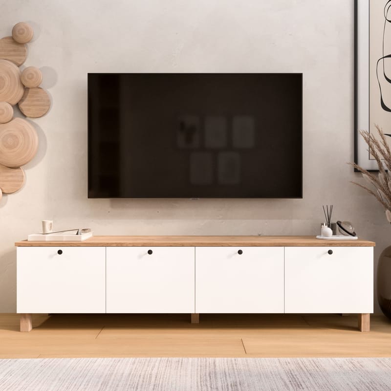TV-bord Hanah Home Nord (180 x 45,6 x 34,1 cm) Hvid eg - Hvid og eg - Møbler - TV borde & mediemøbler - TV-borde