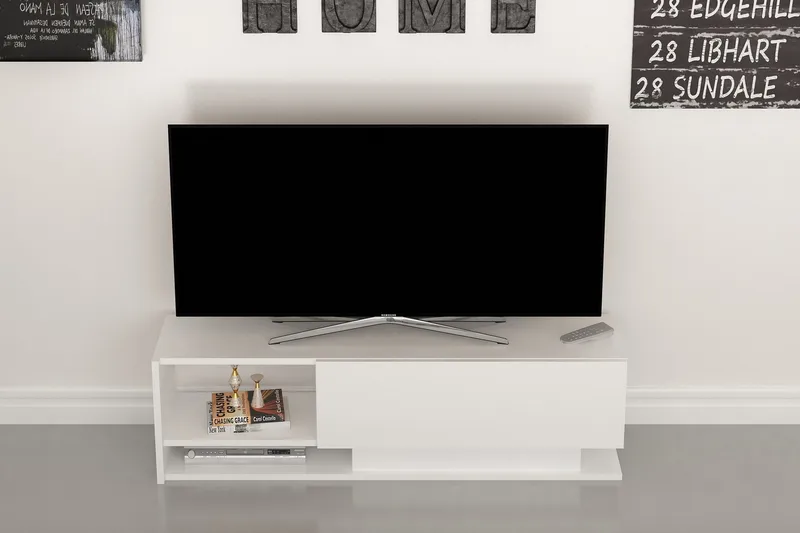 Hejde Gulvstående TV-bænk 120 cm med Opbevaring i Malet Træ - Hvid - Møbler - TV borde & mediemøbler - TV-borde
