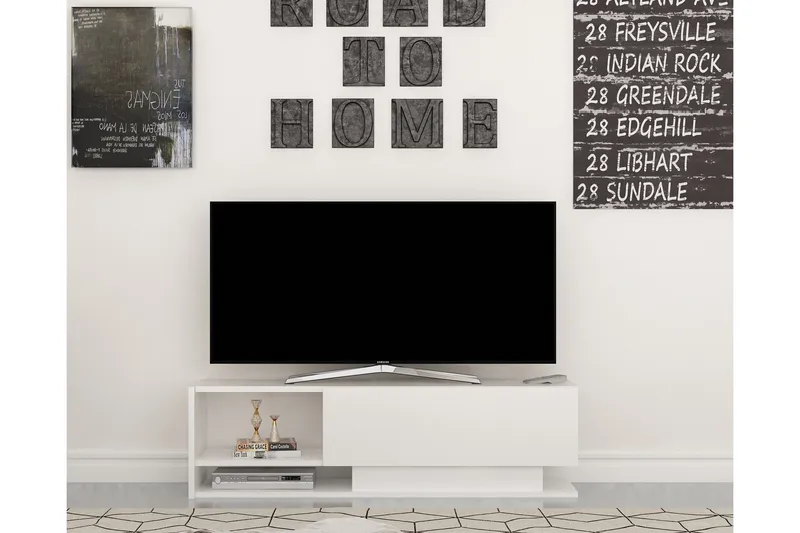 Hejde Gulvstående TV-bænk 120 cm med Opbevaring i Malet Træ - Hvid - Møbler - TV borde & mediemøbler - TV-borde
