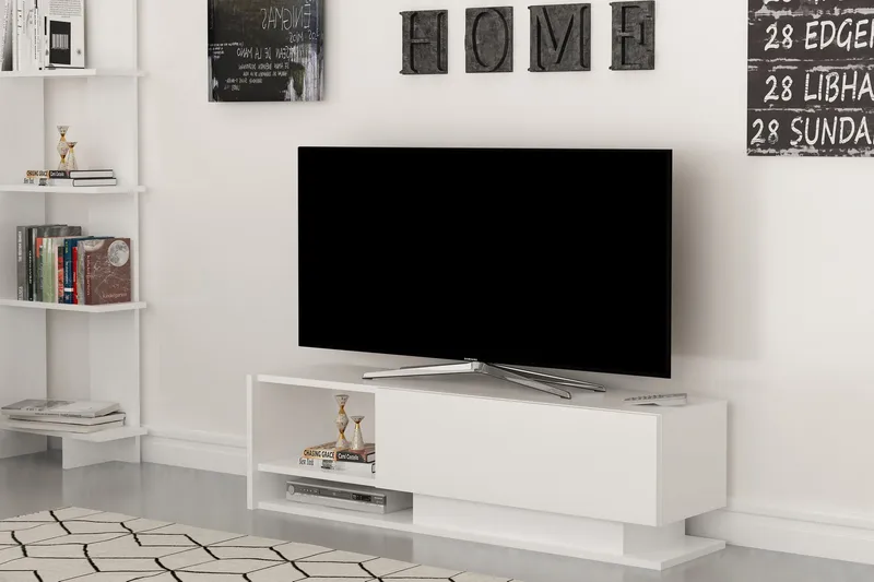 Hejde Gulvstående TV-bænk 120 cm med Opbevaring i Malet Træ - Hvid - Møbler - TV borde & mediemøbler - TV-borde