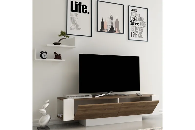 Hejde Gulvstående TV-bænk 150 cm med Opbevaring i Mørkt Træ - Valnøddebrun - Møbler - TV borde & mediemøbler - TV-borde