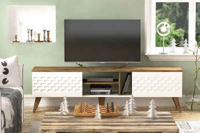 Hejde TV-Bord 180 cm - Hvid/brun - Møbler - TV borde & mediemøbler - TV-borde