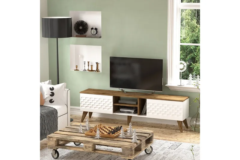 Hejde TV-Bord 180 cm - Hvid/brun - Møbler - TV borde & mediemøbler - TV-borde