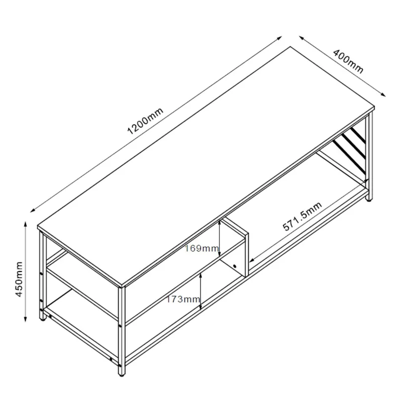 TV-bord HOME4YOU Dimitra 120x40x45 cm rustik/sort - lys rustikt træ/sort - Møbler - TV borde & mediemøbler - TV-borde