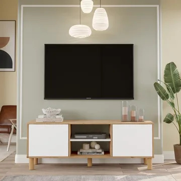 TV-bord Homitis Alston (160 x 59,1 x 40 cm) Eg hvid - Møbler - TV borde & mediemøbler - TV-borde