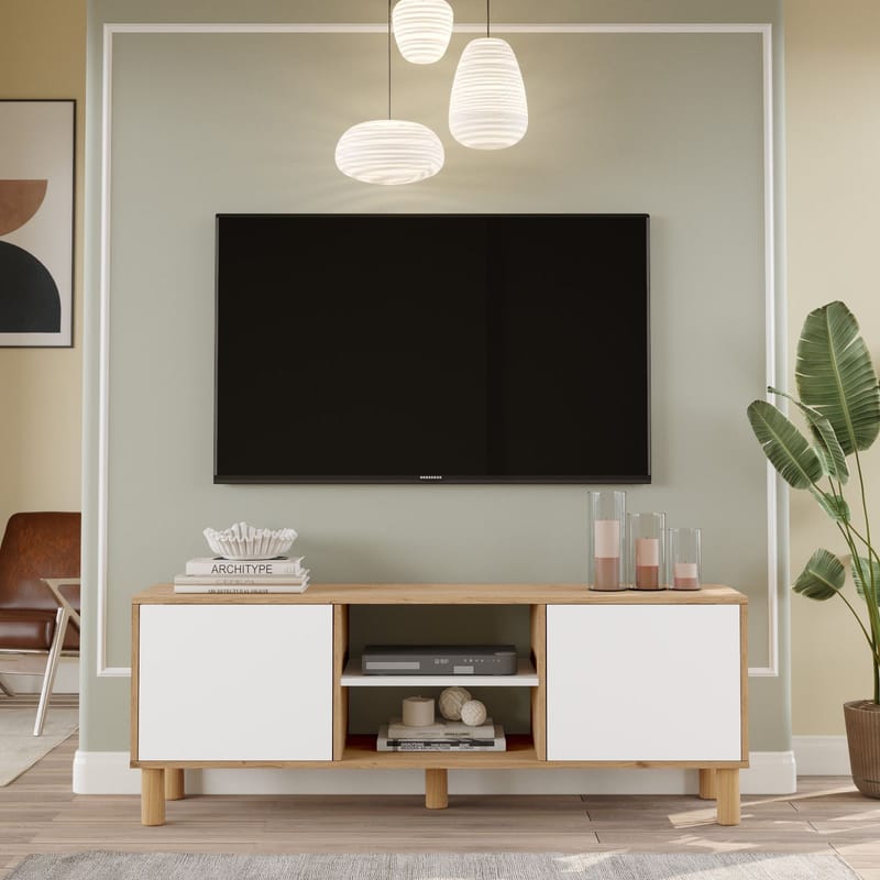 TV-bord Homitis Alston (160 x 59,1 x 40 cm) Eg hvid - Møbler - TV borde & mediemøbler - TV-borde