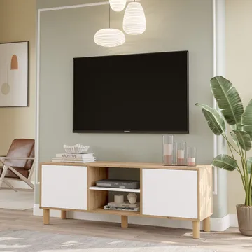 TV-bord Homitis Alston (160 x 59,1 x 40 cm) Eg hvid - Møbler - TV borde & mediemøbler - TV-borde