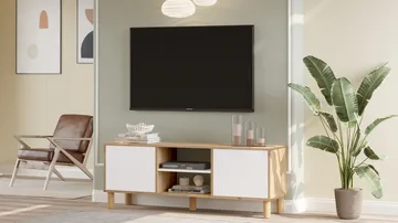 TV-bord Homitis Alston (160 x 59,1 x 40 cm) Eg hvid - Møbler - TV borde & mediemøbler - TV-borde