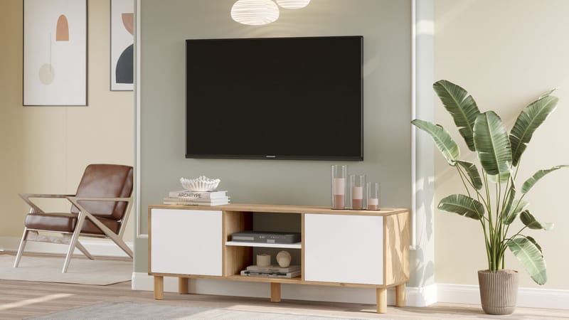 TV-bord Homitis Alston (160 x 59,1 x 40 cm) Eg hvid - Møbler - TV borde & mediemøbler - TV-borde
