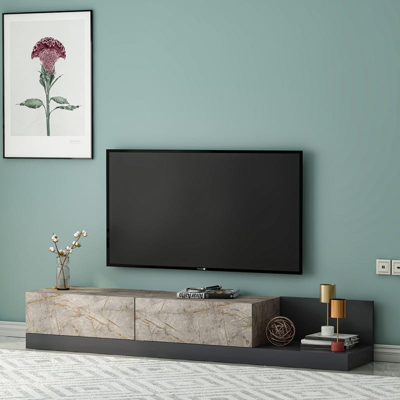 TV-bord Homitis Major (180 x 30 x 37 cm) Gordion marmor antracit - Gordion Marble/Antracit - Møbler - TV borde & mediemøbler - TV-borde