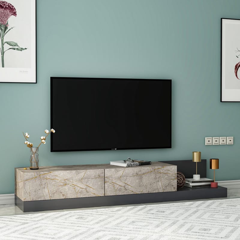 TV-bord Homitis Major (180 x 30 x 37 cm) Gordion marmor antracit - Gordion Marble/Antracit - Møbler - TV borde & mediemøbler - TV-borde