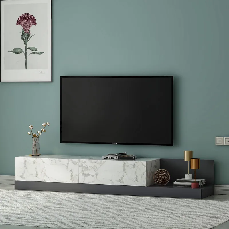 TV-bord Homitis Major (180 x 30 x 37 cm) Marmo marmor antracit - Marmo Marble/Antracit - Møbler - TV borde & mediemøbler - TV-borde