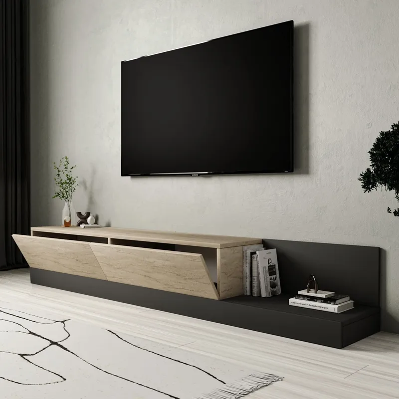 TV-bord Homitis Major (180 x 30 x 37 cm) Travertin antracit - Travertin/Antracit - Møbler - TV borde & mediemøbler - TV-borde