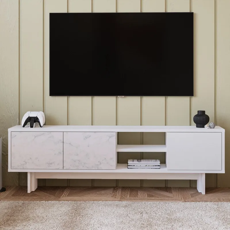 TV-bord Homitis Ravello (150 x 45 x 30 cm) Hvid marmor - Møbler - TV borde & mediemøbler - TV-borde
