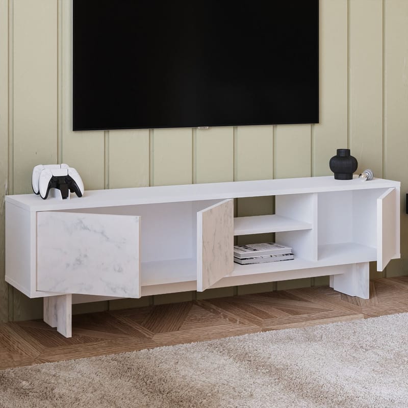 TV-bord Homitis Ravello (150 x 45 x 30 cm) Hvid marmor - Møbler - TV borde & mediemøbler - TV-borde