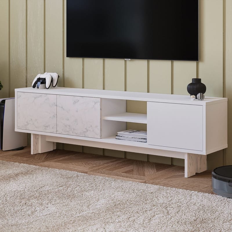TV-bord Homitis Ravello (150 x 45 x 30 cm) Hvid marmor - Møbler - TV borde & mediemøbler - TV-borde