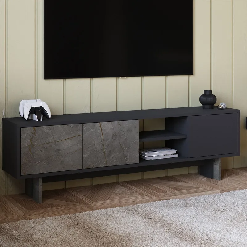 TV-bord Homitis Ravello (150 x 45 x 30 cm) Marmor antracit - Møbler - TV borde & mediemøbler - TV-borde