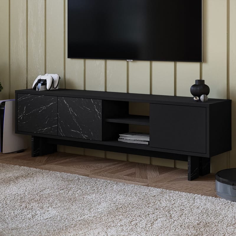 TV-bord Homitis Ravello (150 x 45 x 30 cm) Sort marmor - Møbler - TV borde & mediemøbler - TV-borde