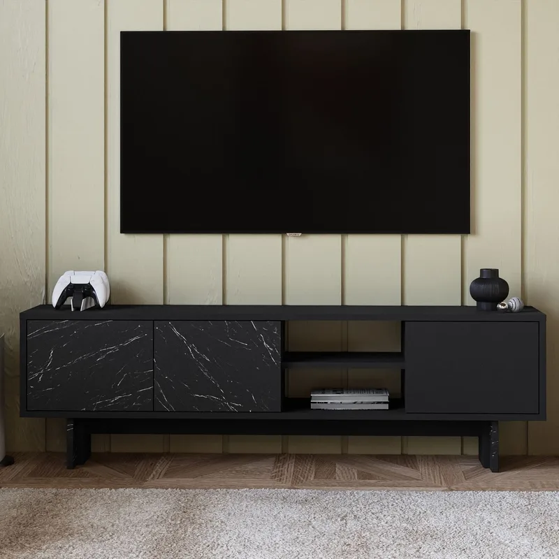 TV-bord Homitis Ravello (150 x 45 x 30 cm) Sort marmor - Møbler - TV borde & mediemøbler - TV-borde