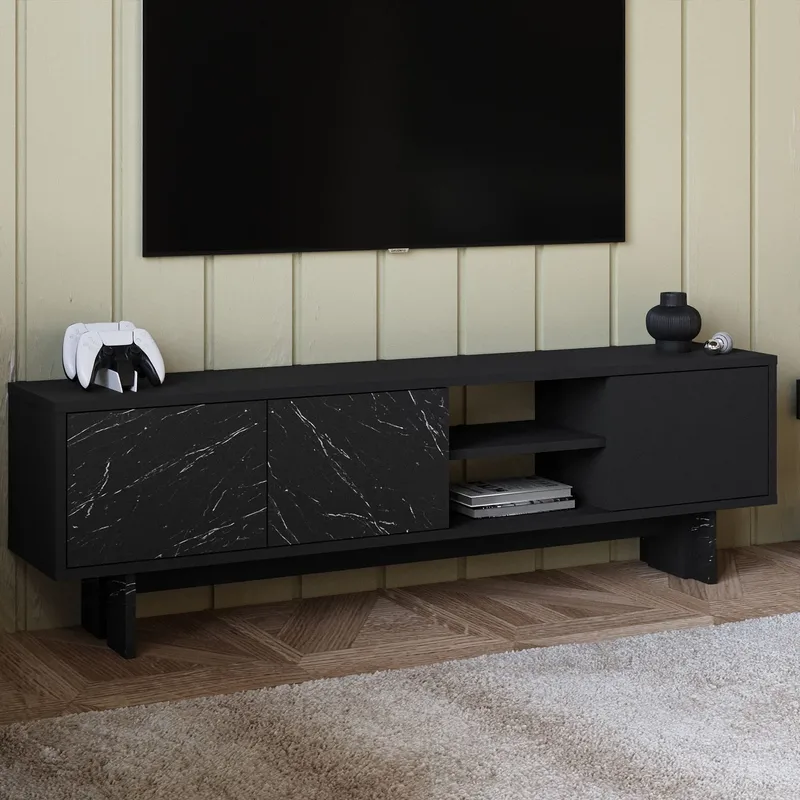 TV-bord Homitis Ravello (150 x 45 x 30 cm) Sort marmor - Møbler - TV borde & mediemøbler - TV-borde
