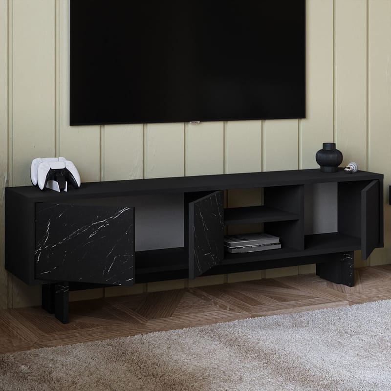 TV-bord Homitis Ravello (150 x 45 x 30 cm) Sort marmor - Møbler - TV borde & mediemøbler - TV-borde