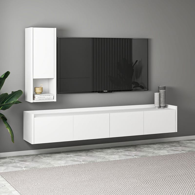 TV-bord Homitis Sema (160 x 35 x 29,6 cm) Hvid - Møbler - TV borde & mediemøbler - TV-borde