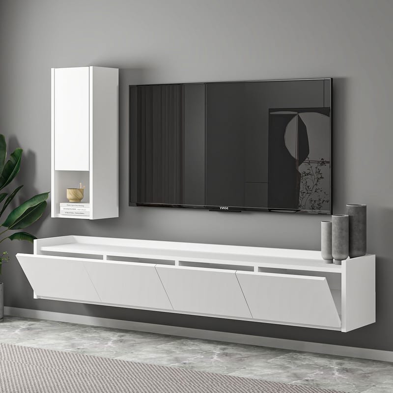 TV-bord Homitis Sema (160 x 35 x 29,6 cm) Hvid - Møbler - TV borde & mediemøbler - TV-borde