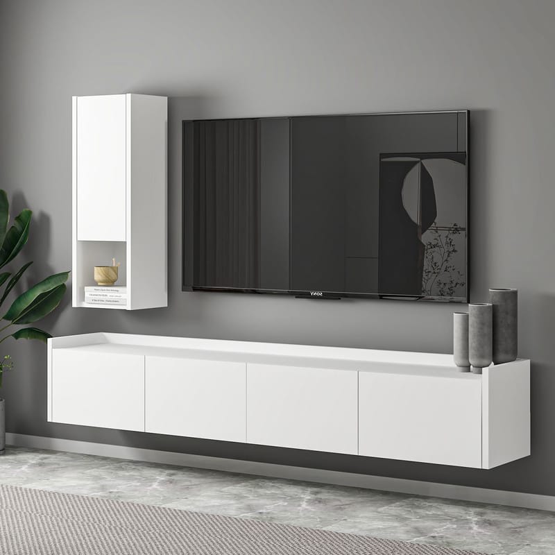 TV-bord Homitis Sema (160 x 35 x 29,6 cm) Hvid - Møbler - TV borde & mediemøbler - TV-borde